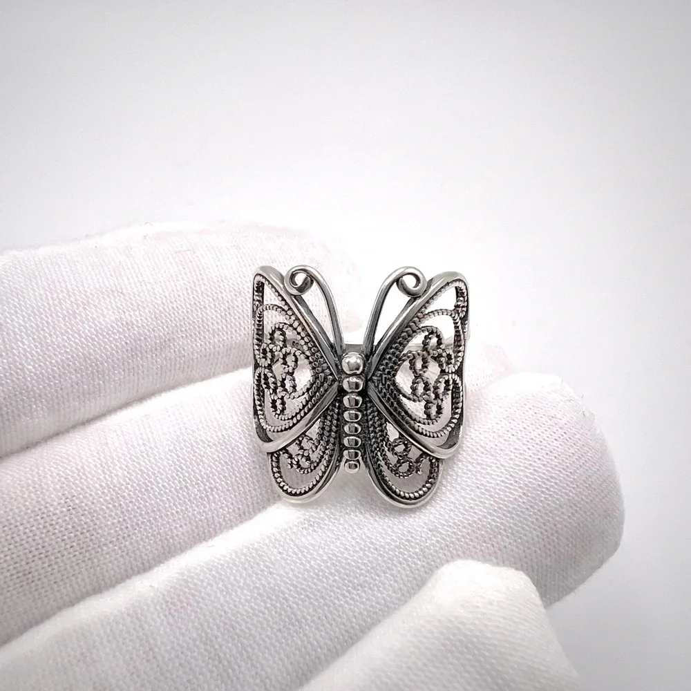 .925 Sterling Silver Filigree Butterfly Ring